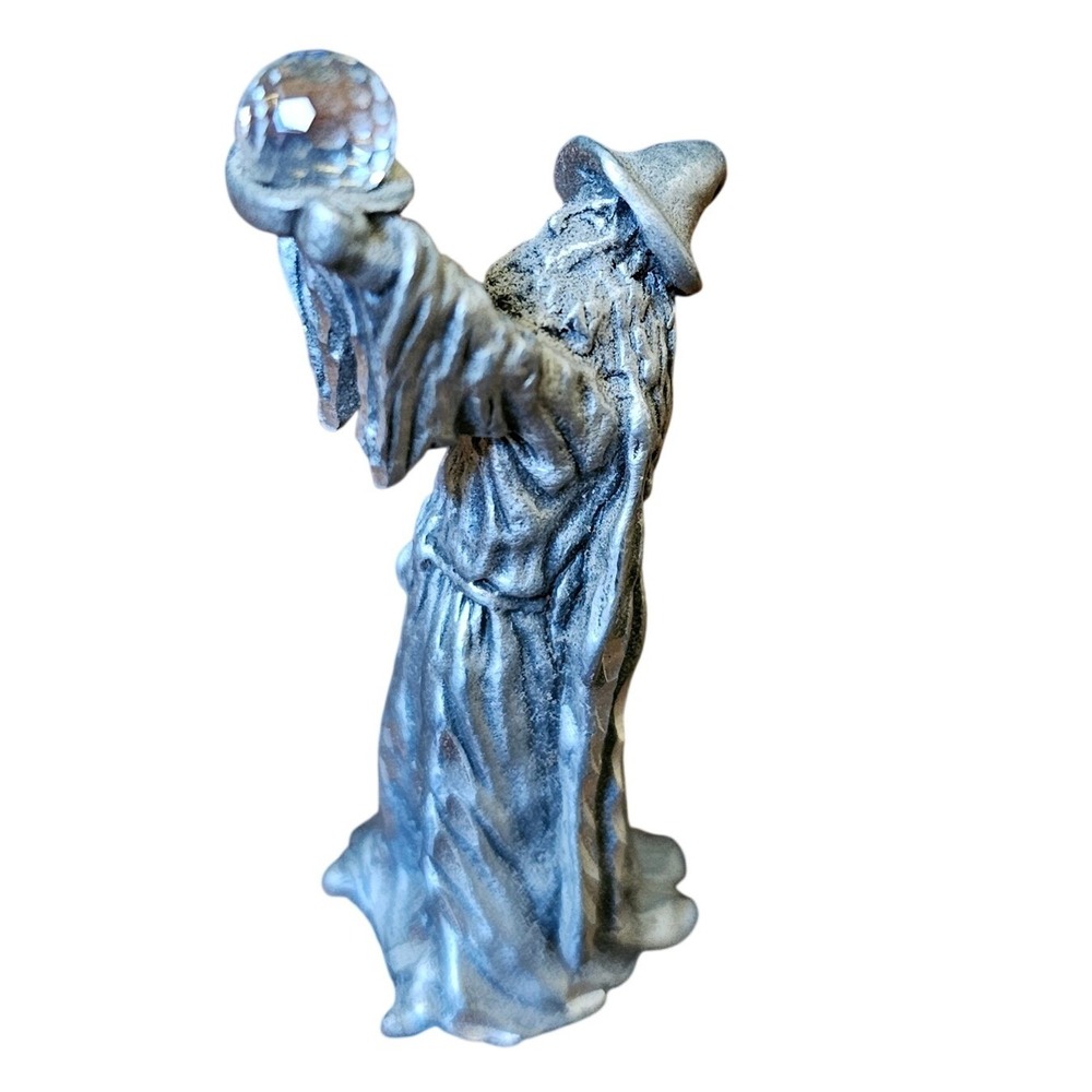 Vintage 1992 MWFP Pewter Wizard Figurine Crystal Ball Orb Miniature 1.75"